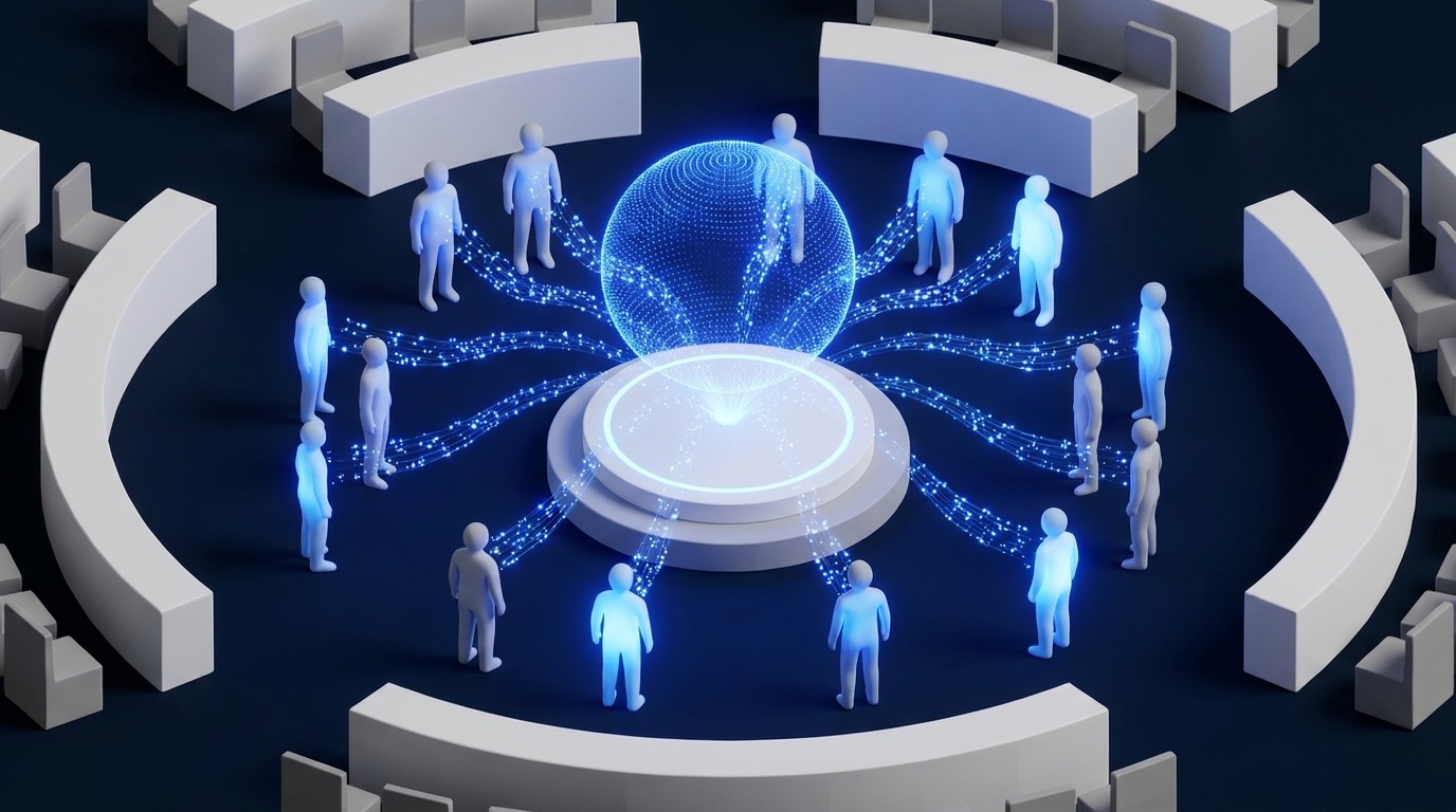 Time reunido em torno de uma interface holográfica de IA